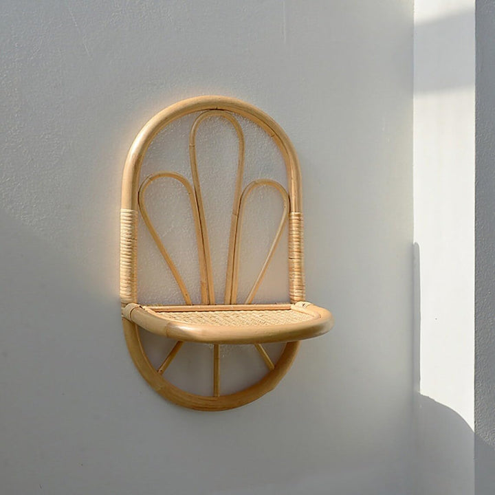 Luxury Rattan Handicrafts  Rattan Arc Wall Shelf, Indoor Plant Holder, Plant Shelf for Hallways, Decor Holder, Handmade Natural Rattan Organiser -