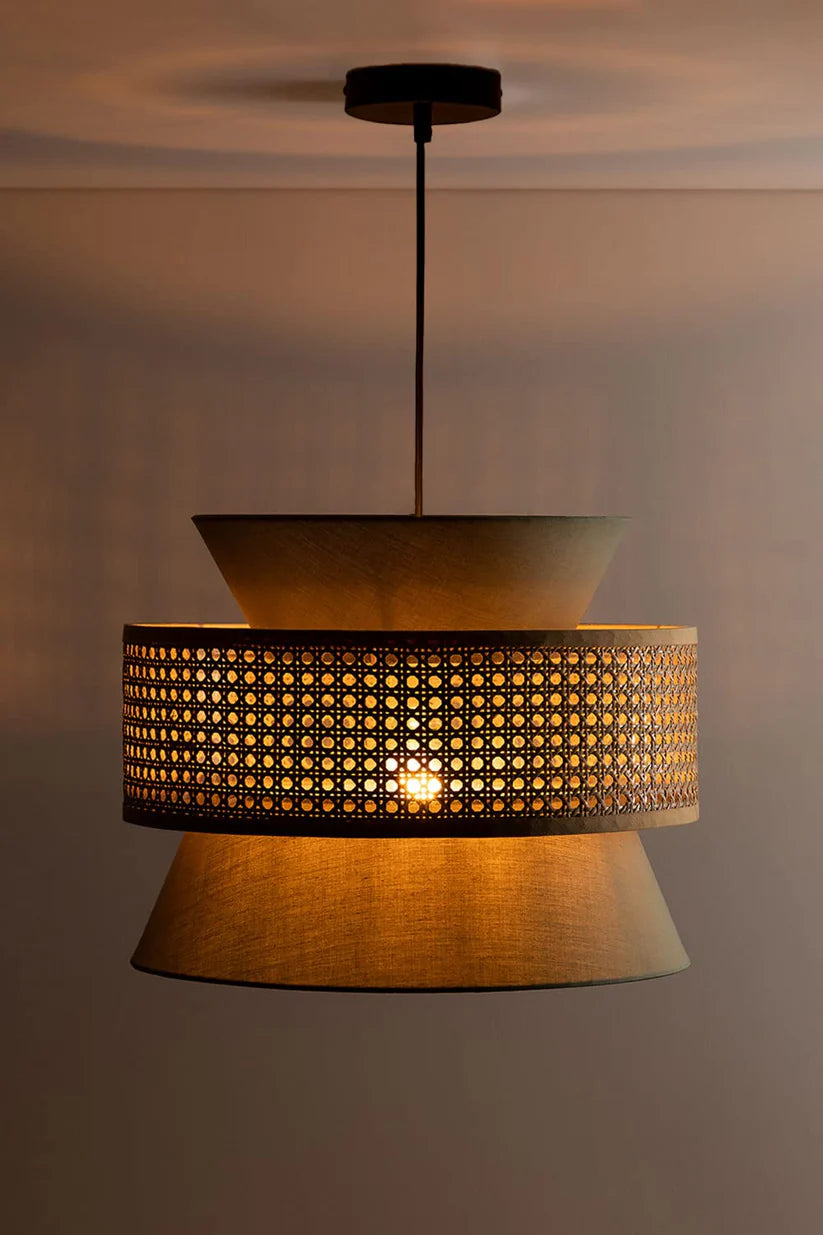 Bamboo Ceiling Light for Living Room | Rattan Flush Mount Lamp - Amelia