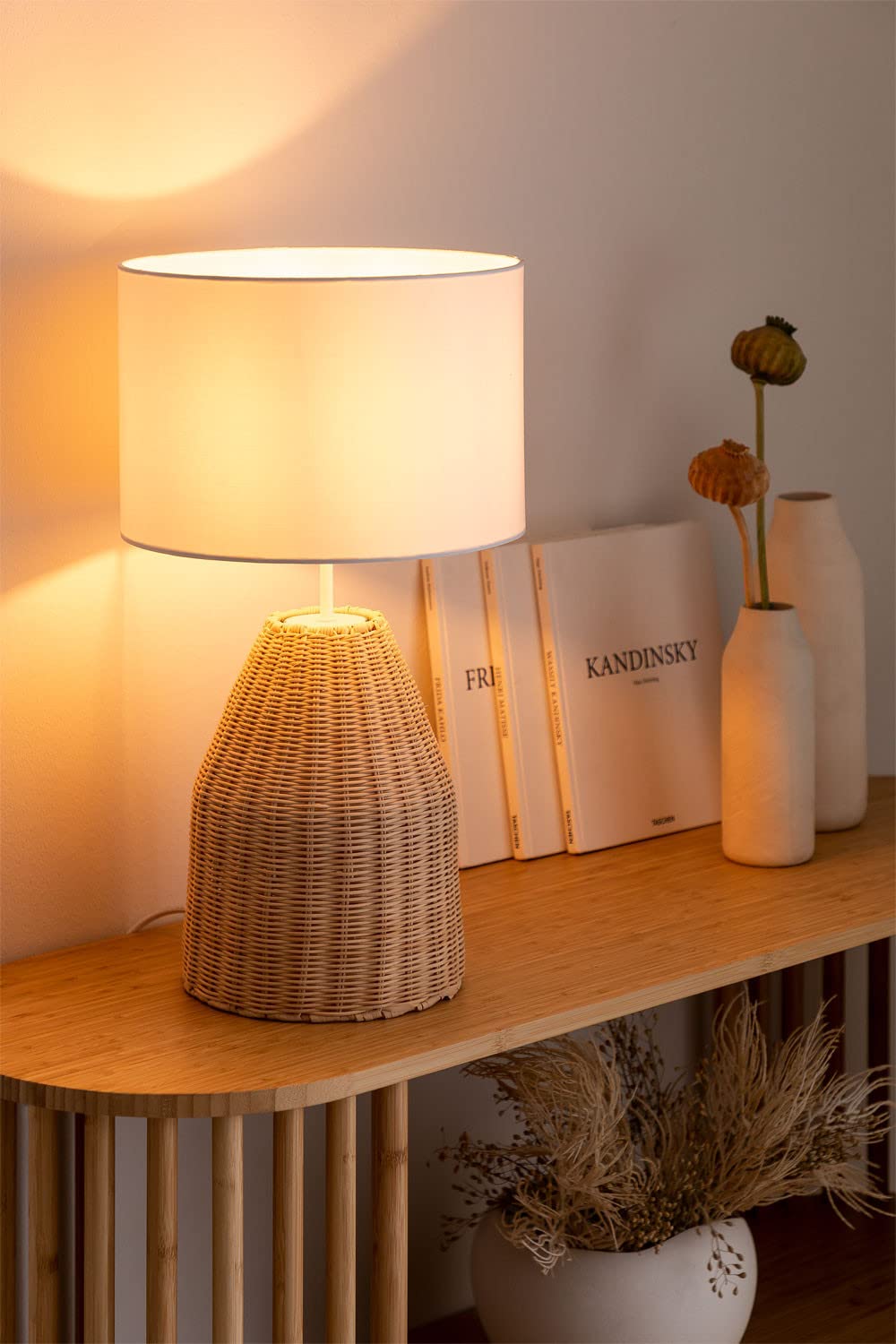 Rattan Table lamp for Living room | Bamboo Bedside table lamp | Cane Table lamp -Asuka by Luxury Rattan Handicrafts 