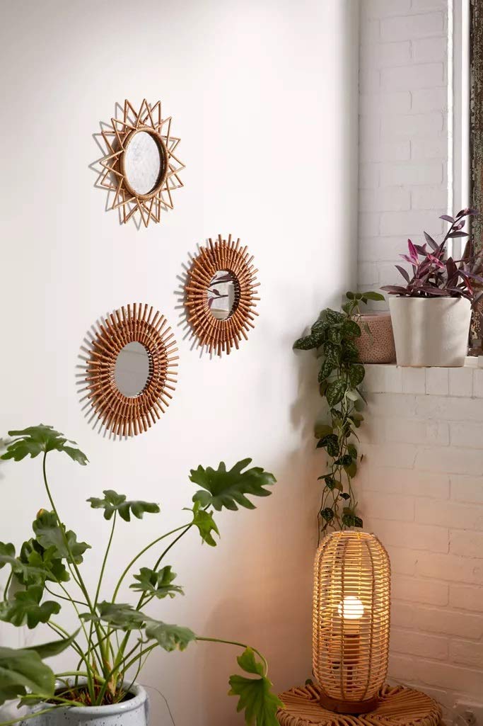 Rattan Wall Mirror for Living Room - Fintain