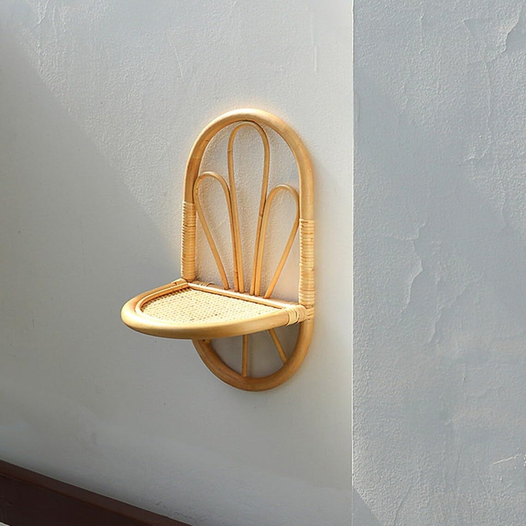 Luxury Rattan Handicrafts  Rattan Arc Wall Shelf, Indoor Plant Holder, Plant Shelf for Hallways, Decor Holder, Handmade Natural Rattan Organiser -