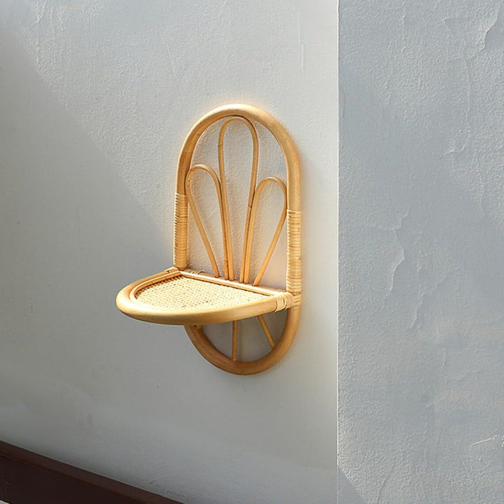Luxury Rattan Handicrafts  Rattan Arc Wall Shelf, Indoor Plant Holder, Plant Shelf for Hallways, Decor Holder, Handmade Natural Rattan Organiser -