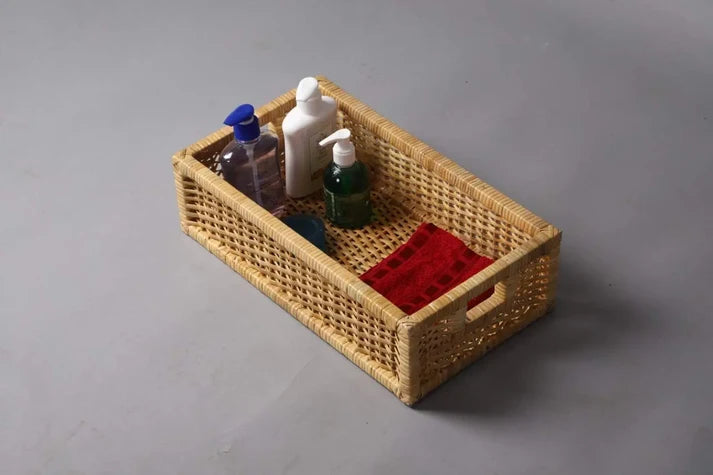 Rattan Storage Basket Set of 3 | Bamboo Brass Nesting Baskets - Avery