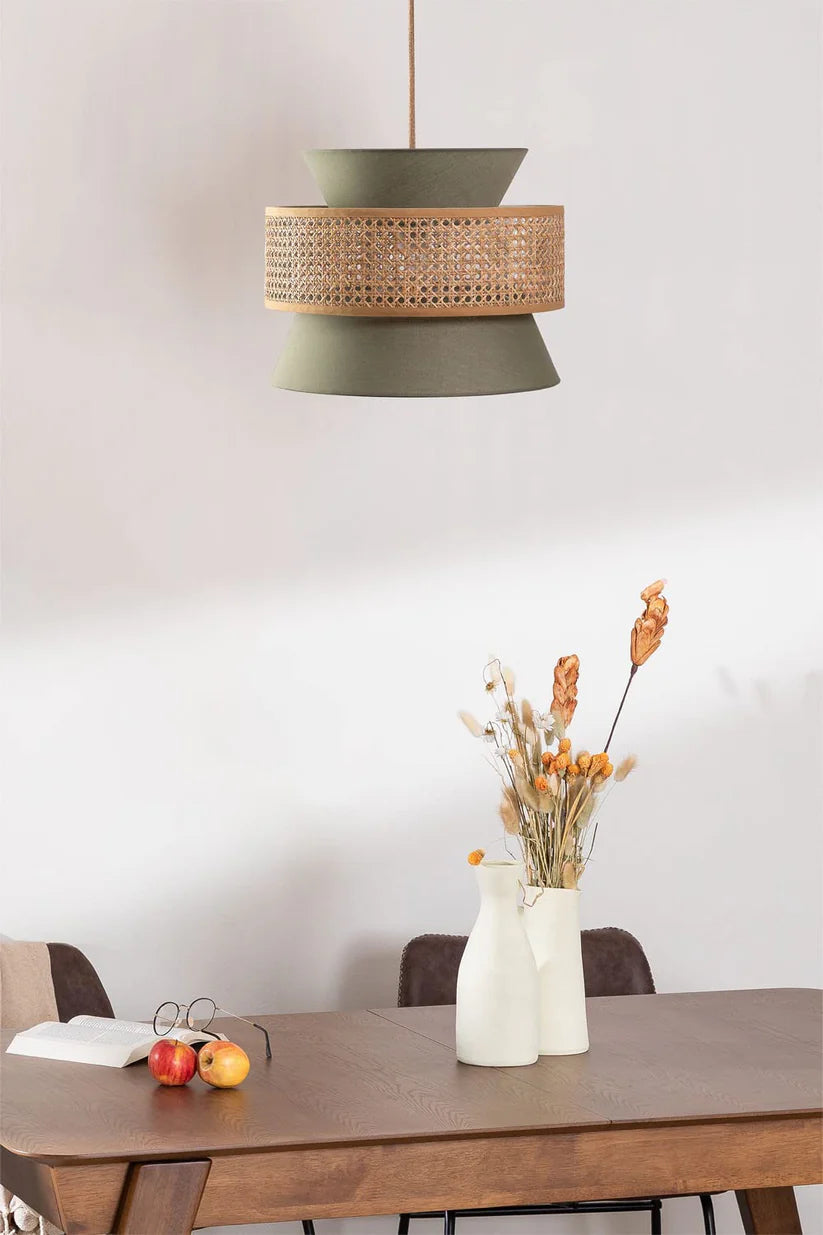 Bamboo Ceiling Light for Living Room | Rattan Flush Mount Lamp - Amelia