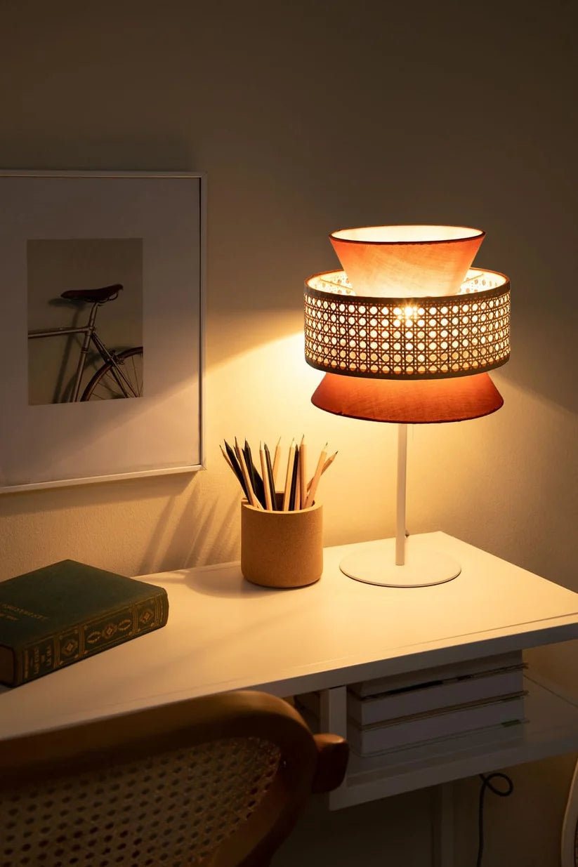 Wicker Table Lamp for Home | Handmade Rattan Study Lamp - Amber