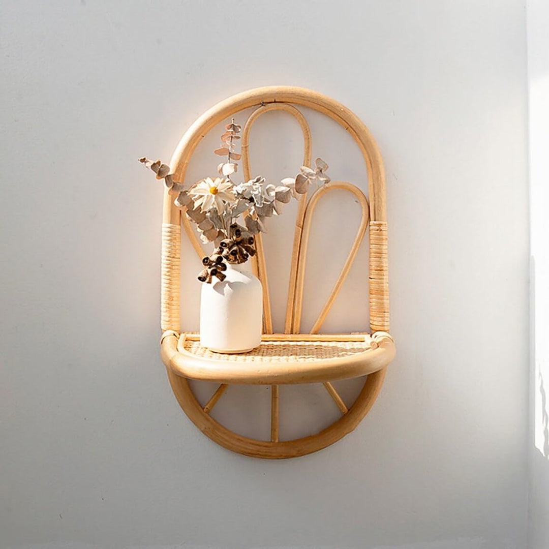 Luxury Rattan Handicrafts  Rattan Arc Wall Shelf, Indoor Plant Holder, Plant Shelf for Hallways, Decor Holder, Handmade Natural Rattan Organiser -