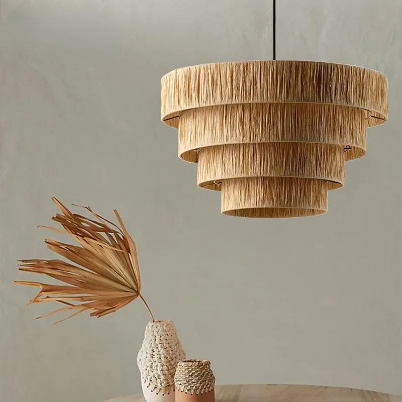 Raffia Hanging Light for Living Room | Natural Pendant Lamp - Larken