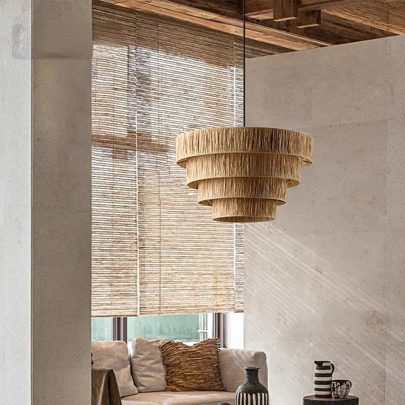 Raffia Hanging Light for Living Room | Natural Pendant Lamp - Larken