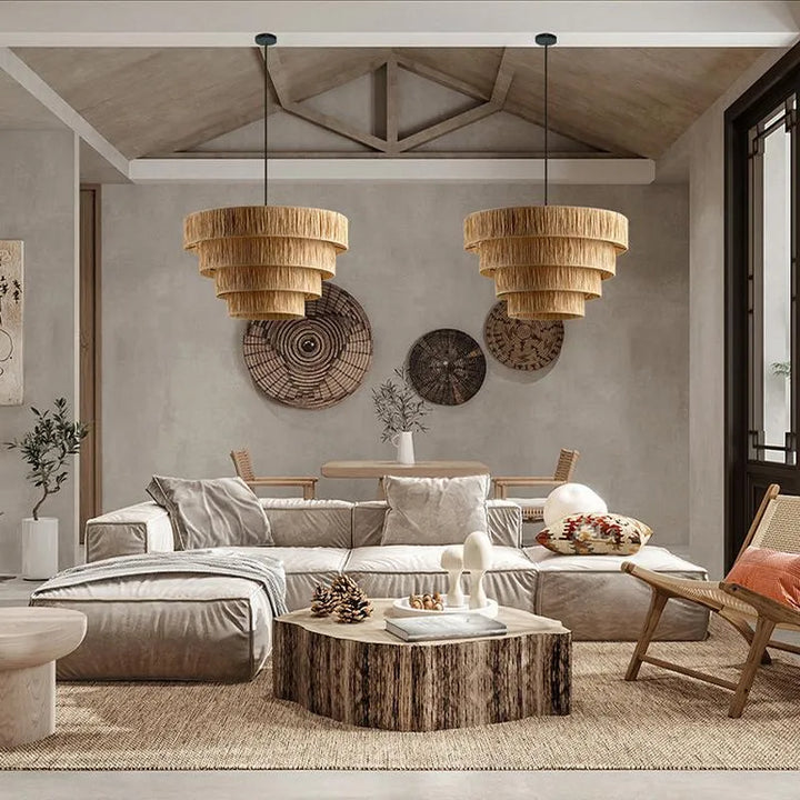 Raffia Hanging Light for Living Room | Natural Pendant Lamp - Larken
