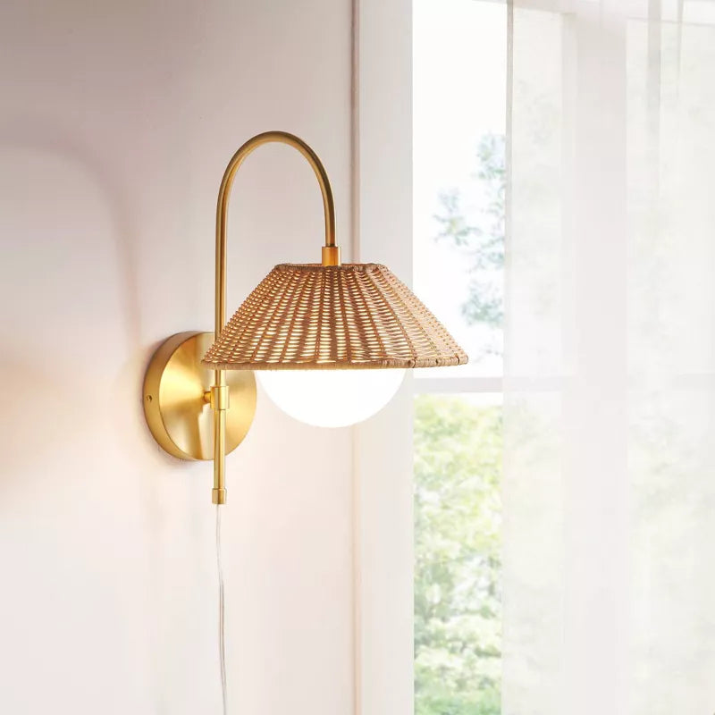 Rattan Wall Light for Study Room | Cane Wall Sconce - Yaelen