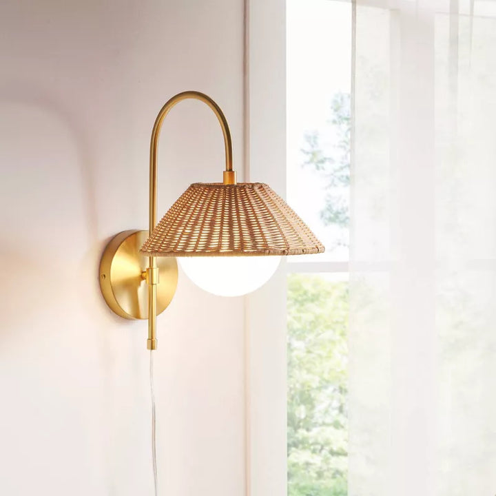 Rattan Wall Light for Study Room | Cane Wall Sconce - Yaelen