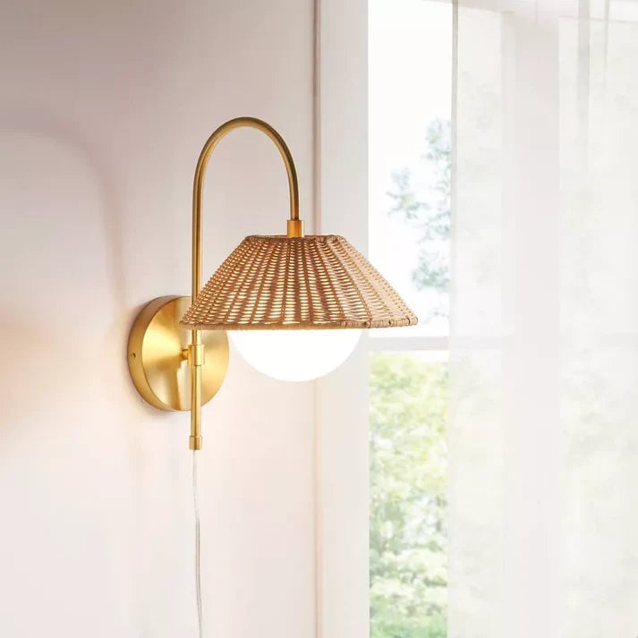 Rattan Wall Light for Study Room | Cane Wall Sconce - Yaelen