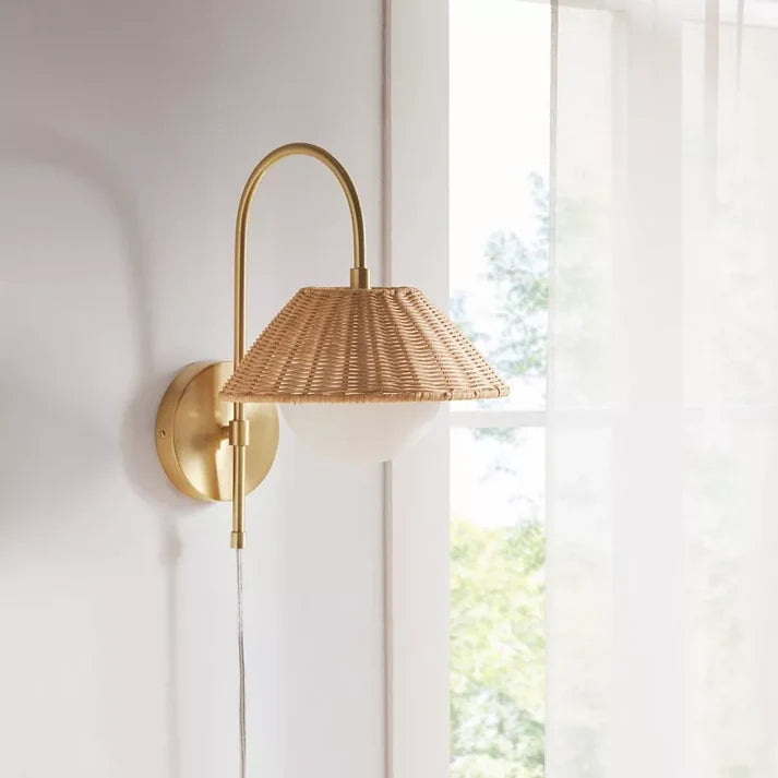 Rattan Wall Light for Study Room | Cane Wall Sconce - Yaelen