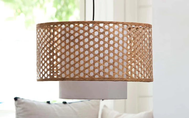 Bamboo Ceiling Light for Living Room | Rattan Flush Mount Lamp - Avery