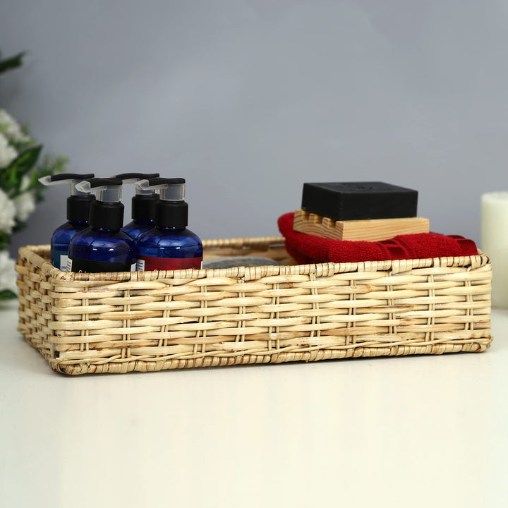 Rattan Storage Basket 13x6.5x3 Inch for Kitchen - Tobiaso