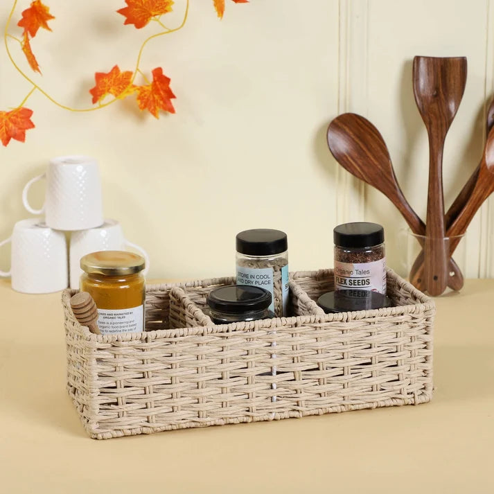 Seagrass Wicker Vanity Tray for Bathroom | Rattan Organizer Tray - Amaya