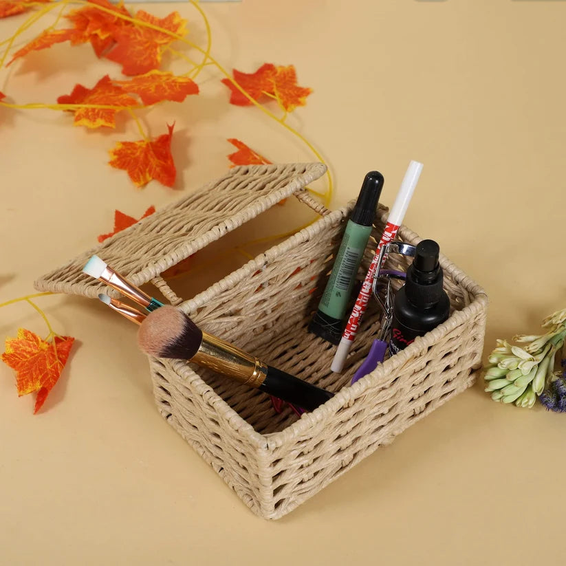 Wicker Storage Basket Set of 3 with Lids- Orinfield