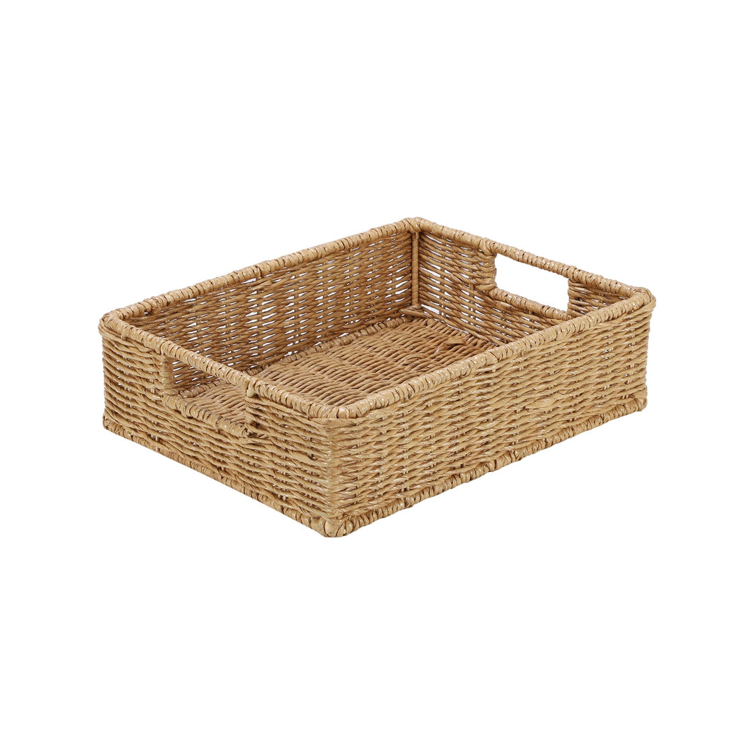 Luxury Rattan Handicrafts  wicker seagrass kauna grass water hyacinth rattan cane storage basket - (Beige) (14" L x 10"W x 4" H,Pack of 1) - Luxury Rattan Handicrafts 