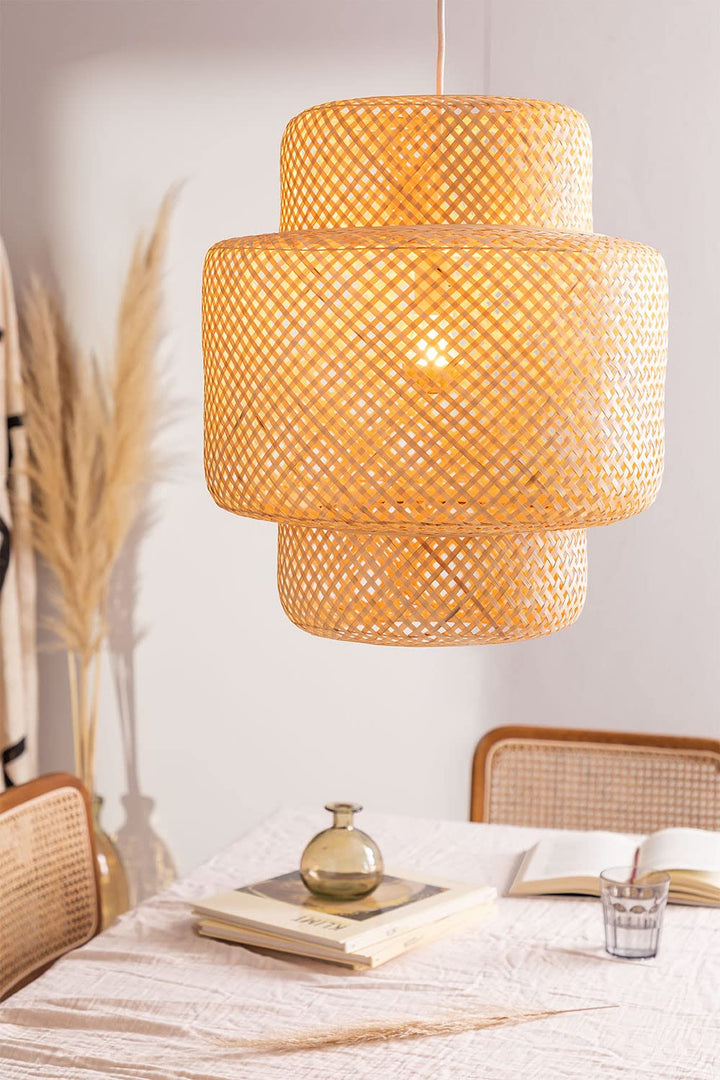 Bamboo Ceiling Light for Bedroom | Rattan Flush Mount Lamp - Aurora