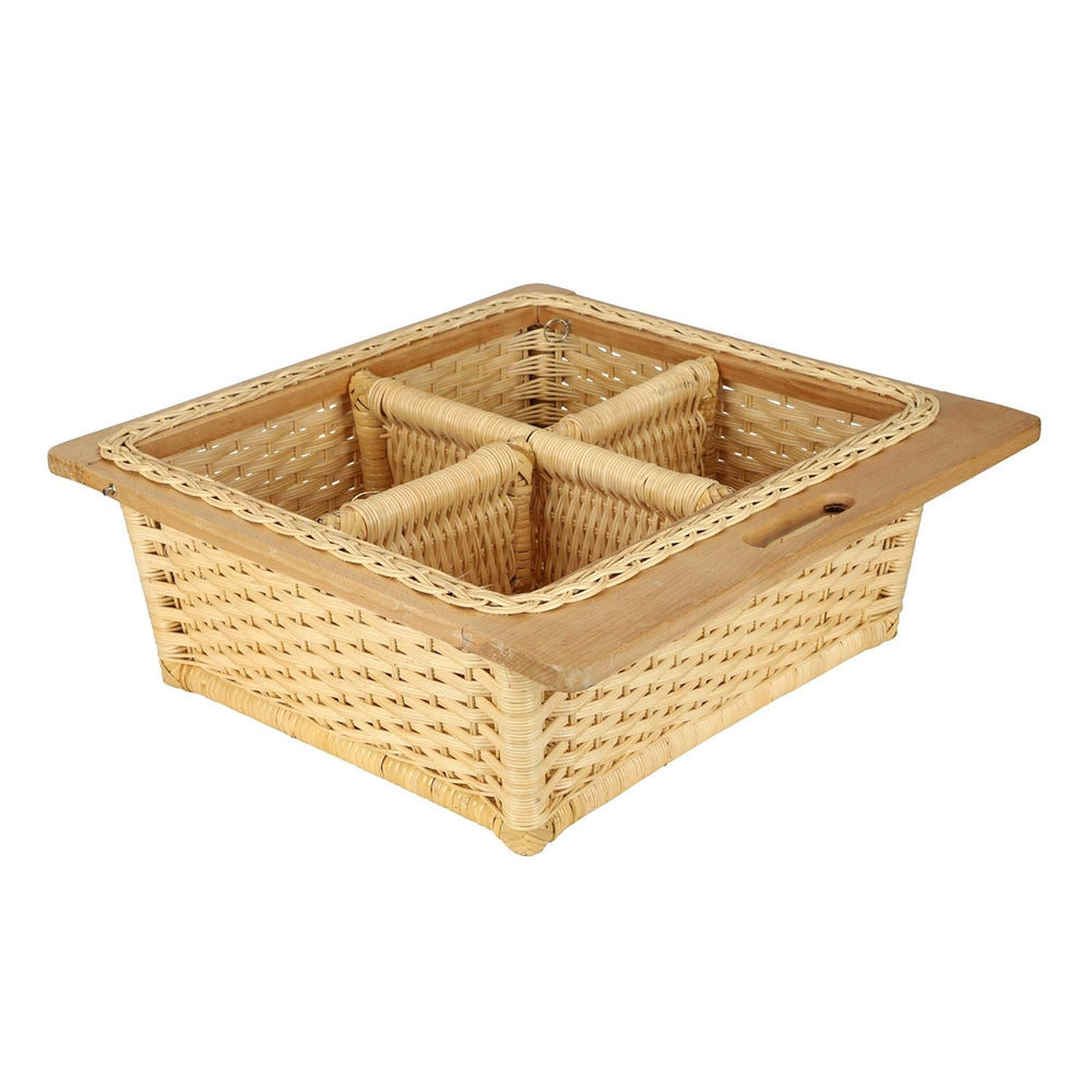 Wicker Basket for Kitchen With Double Partition | Potato Basket 22.5 x 20 x 8 - Eliana - Luxury Rattan Handicrafts  Home Improvement > Shelf Baske