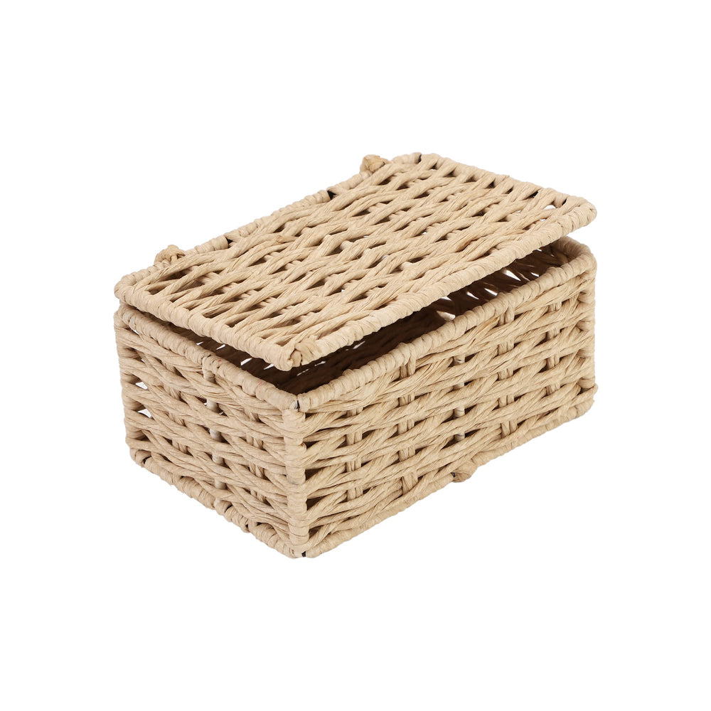 Luxury Rattan Handicrafts  wicker water hyacinth kauna grass bamboo cane Storage Basket with Lids Rectangular Handwoven Wicker Organizer Baskets D