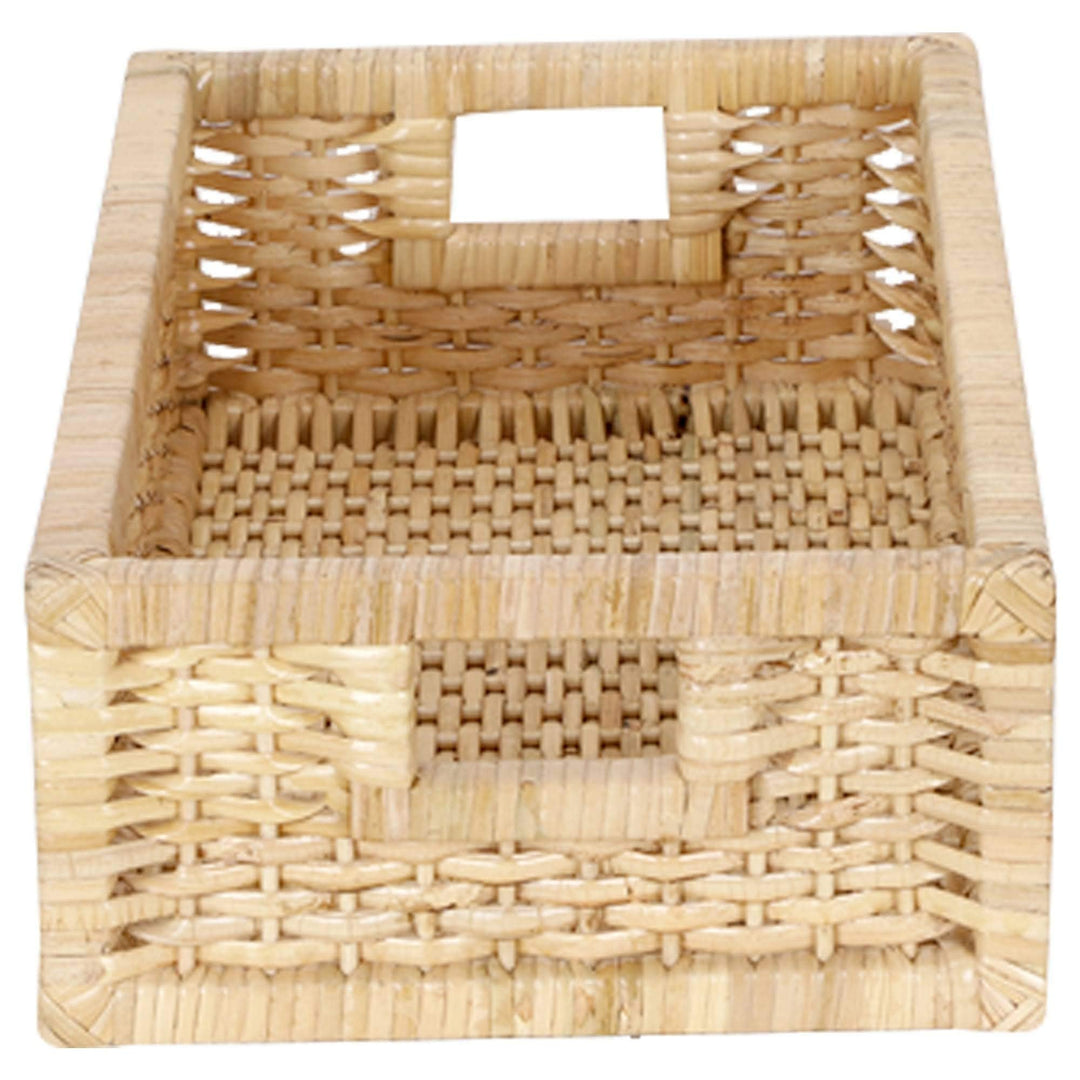 Luxury Rattan Handicrafts  Handmade Bamboo Wicker Storage Organizer Basket for Cloth, Toiletry, Bathroom (16 x 9 x 4.5, Beige,Rattan,Pack of 1) - 