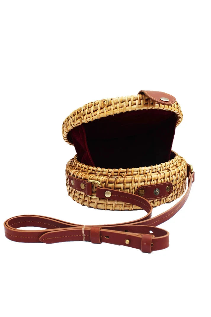 Rattan Sling Bag for Women | Handmade Crossbody Bag with Leather Strap - Zara