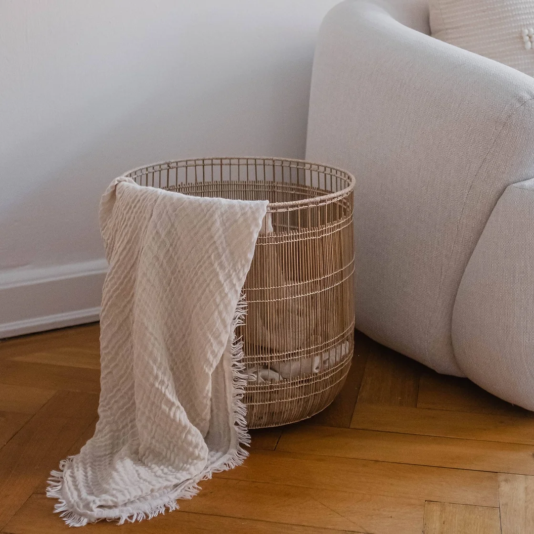 Hem rattan bamboo laundry basket beige