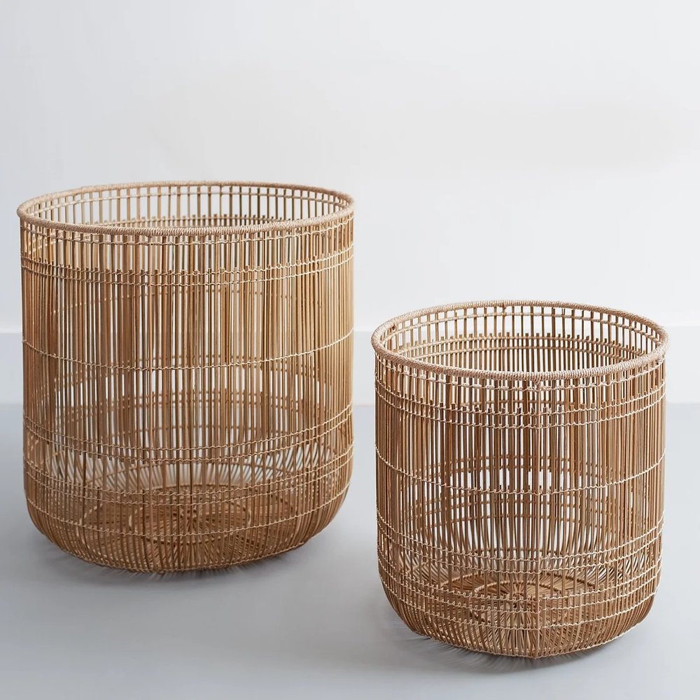 Hem rattan bamboo laundry basket beige
