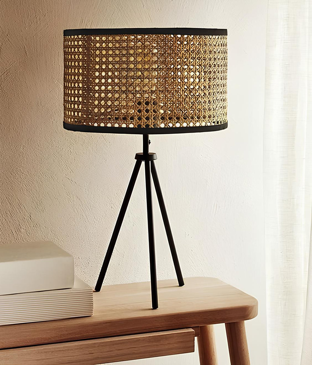 Rattan & Bamboo Table Lamp for Bedroom | Handmade - Kaia