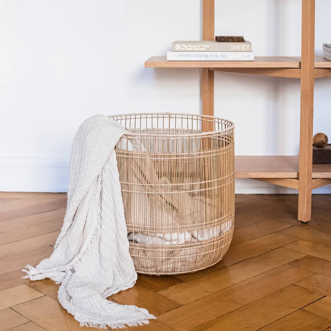 Hem rattan bamboo laundry basket beige