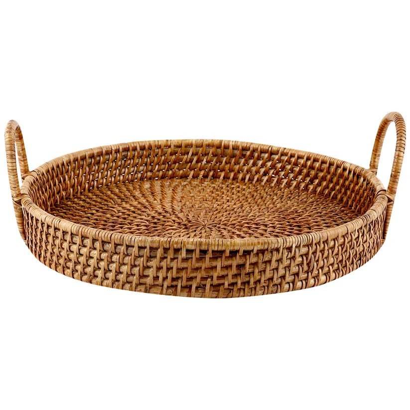 Wicker Serving Tray Round for Dining Table | Rattan Platter with Handles - Devlin