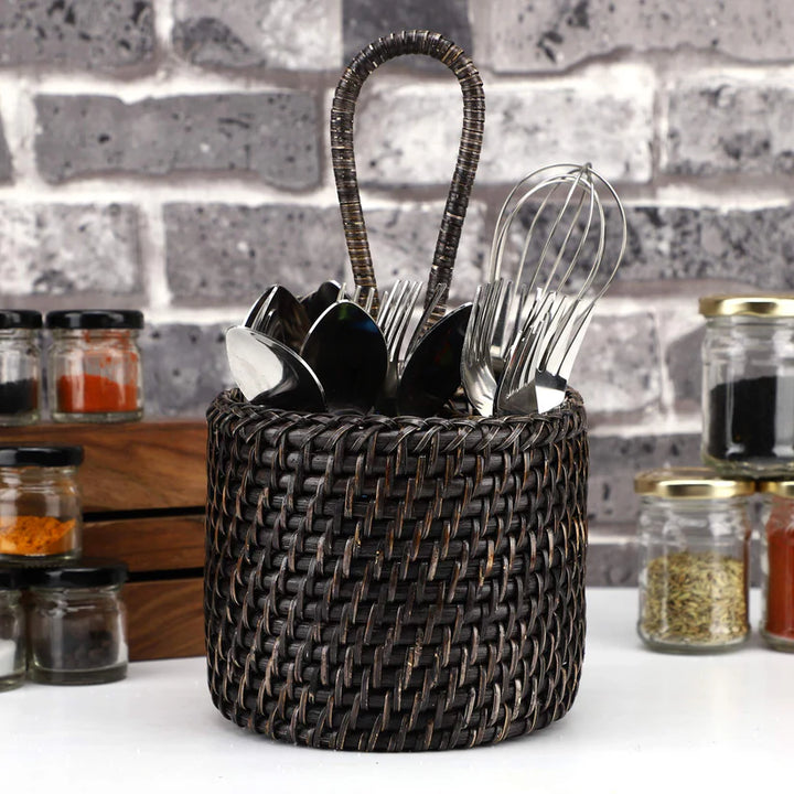 Cane Round Spoon Stand for Dining Table Dark Brown - Osric