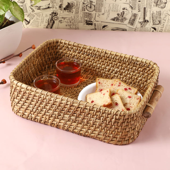 Rattan Storage Basket 14x11x4 Inch for Home - Vantage