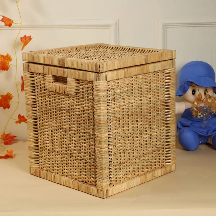 Wicker Storage Basket with Lid for Bathroom - Sylvanhall