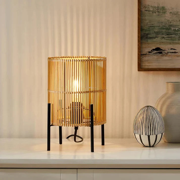 Rattan Table Lamp for Living Room | Bamboo Bedside Table Lamp - Artina