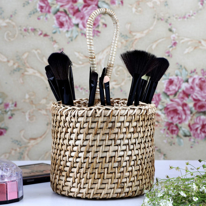 Cane Round Spoon Stand for Dining Table | Rattan Cutlery Holder - Preston
