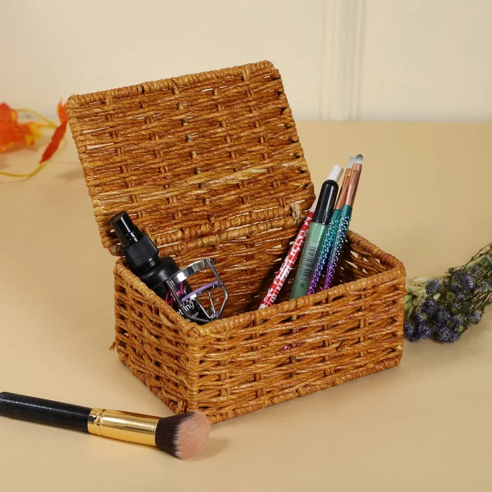 Seagrass Storage Basket with Lid 7x4.5x3 Inch for Home - Vossen