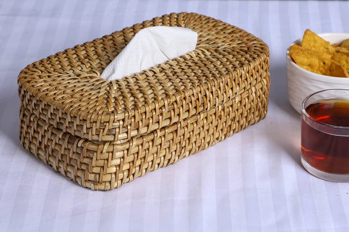 Rattan Tissue Box Holder for Bathroom | Cane Napkin Dispenser - Aricson