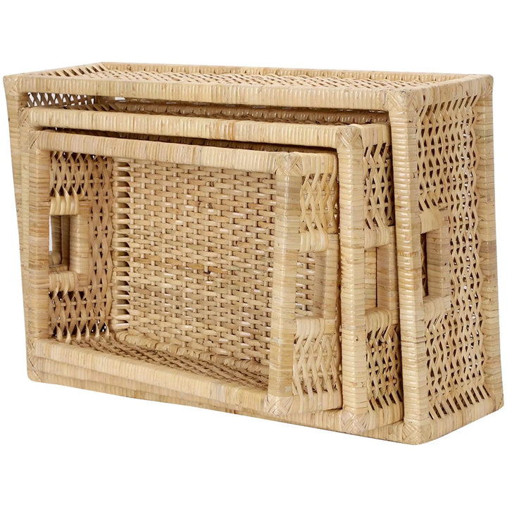 Rattan Storage Basket Set of 3 | Bamboo Brass Nesting Baskets - Avery
