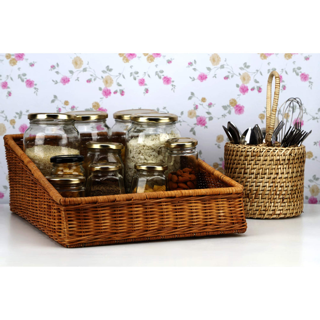 Luxury Rattan Handicrafts  Wicker Basket Organizer Basket suitable for Cloth, Storage Basket, Bin Organizer for Toiletry Towels Toys Bathroom Organizer Bread Basket Vegetable Basket (16" L x 12" W x 6" H, Brown) - Luxury Rattan Handicrafts 