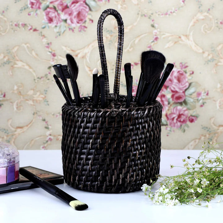 Cane Round Spoon Stand for Dining Table Dark Brown - Osric