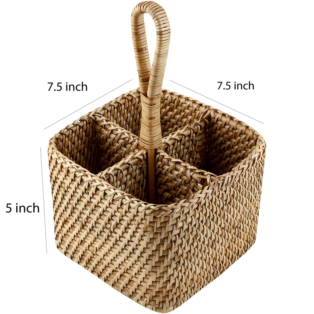 Cane Spoon Stand for Dining Table | Rattan Cutlery Holder - Roland