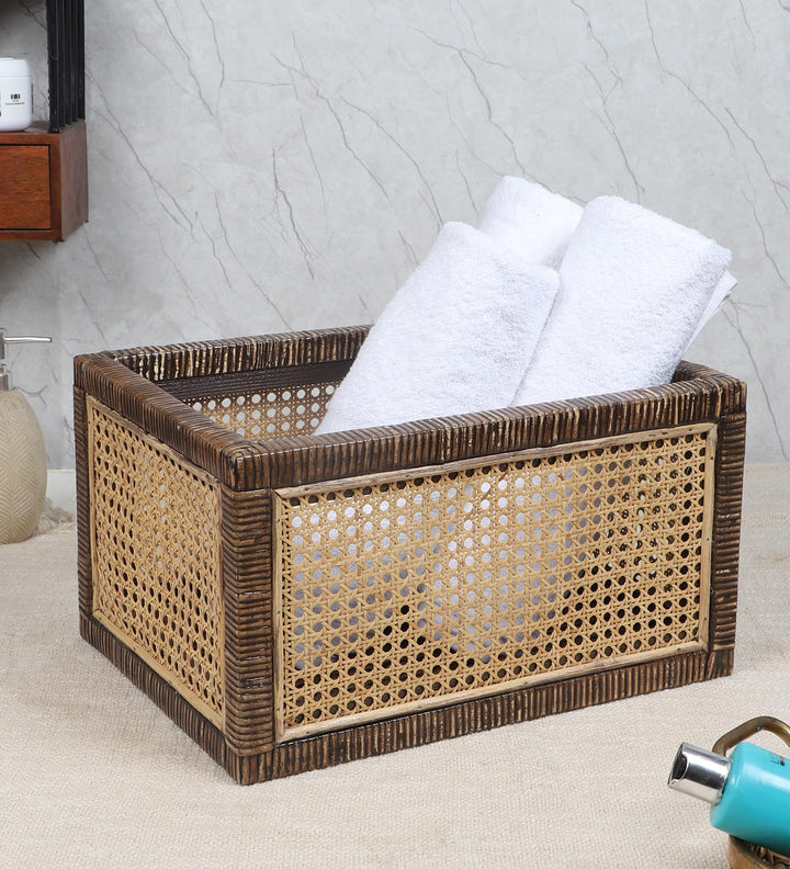Luxury Rattan Handicrafts  Rattan cane webbing Storage basket | Wicker basket for storage organizer | Kauna Grass storage basket For Home | Kitchn Living Room - (Medium, Dark Brown) - Luxury Rattan Handicrafts 