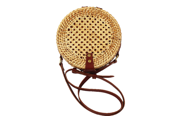 Rattan Sling Bag for Women | Handmade Crossbody Bag with Leather Strap - Zara