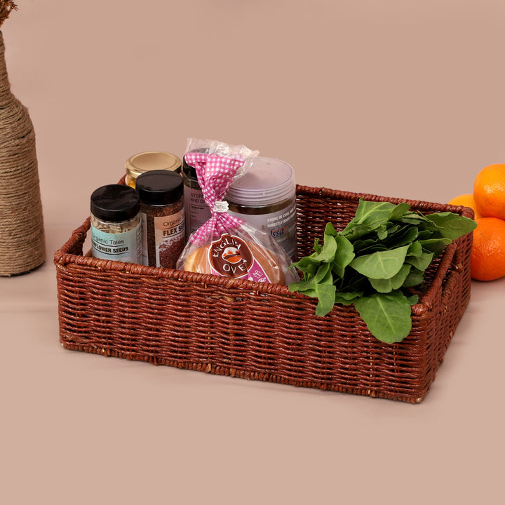 Rattan Storage Basket 16x9x4.5 Inch for Home - Xylander