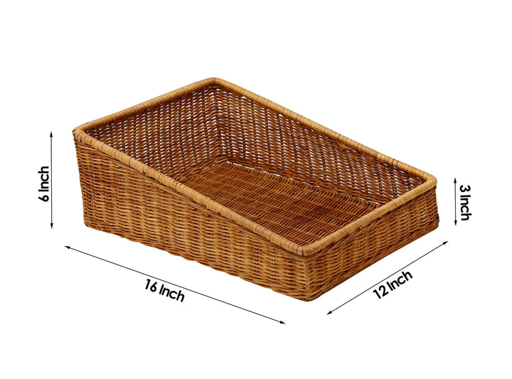 Luxury Rattan Handicrafts  Wicker Basket Organizer Basket suitable for Cloth, Storage Basket, Bin Organizer for Toiletry Towels Toys Bathroom Organizer Bread Basket Vegetable Basket (16" L x 12" W x 6" H, Brown) - Luxury Rattan Handicrafts 