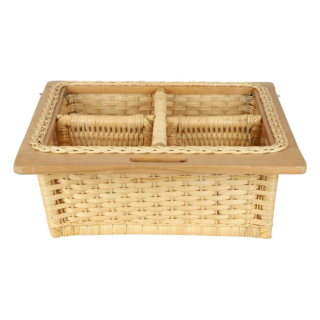 Wicker Basket for Kitchen With Double Partition | Potato Basket 22.5 x 20 x 8 - Eliana - Luxury Rattan Handicrafts  Home Improvement > Shelf Baske