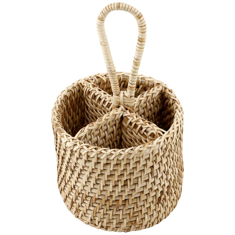 Cane Round Spoon Stand for Dining Table | Rattan Cutlery Holder - Preston