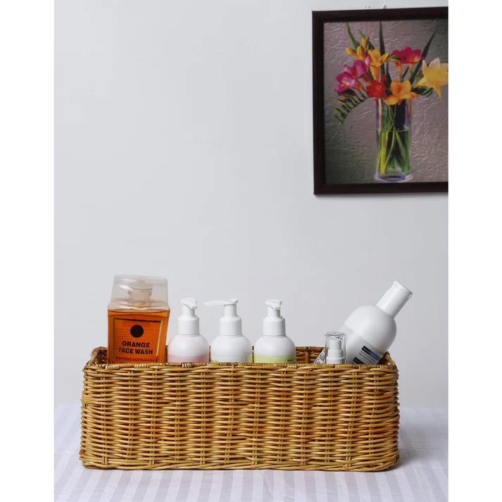 Rattan Storage Basket 14x4.5 Inch for Bathroom - Wilderson